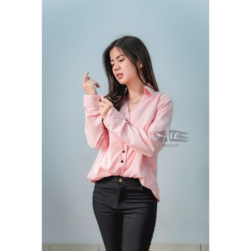 Kemeja carol/kemeja wanita/V carol Shirt/kemeja lengan panjang