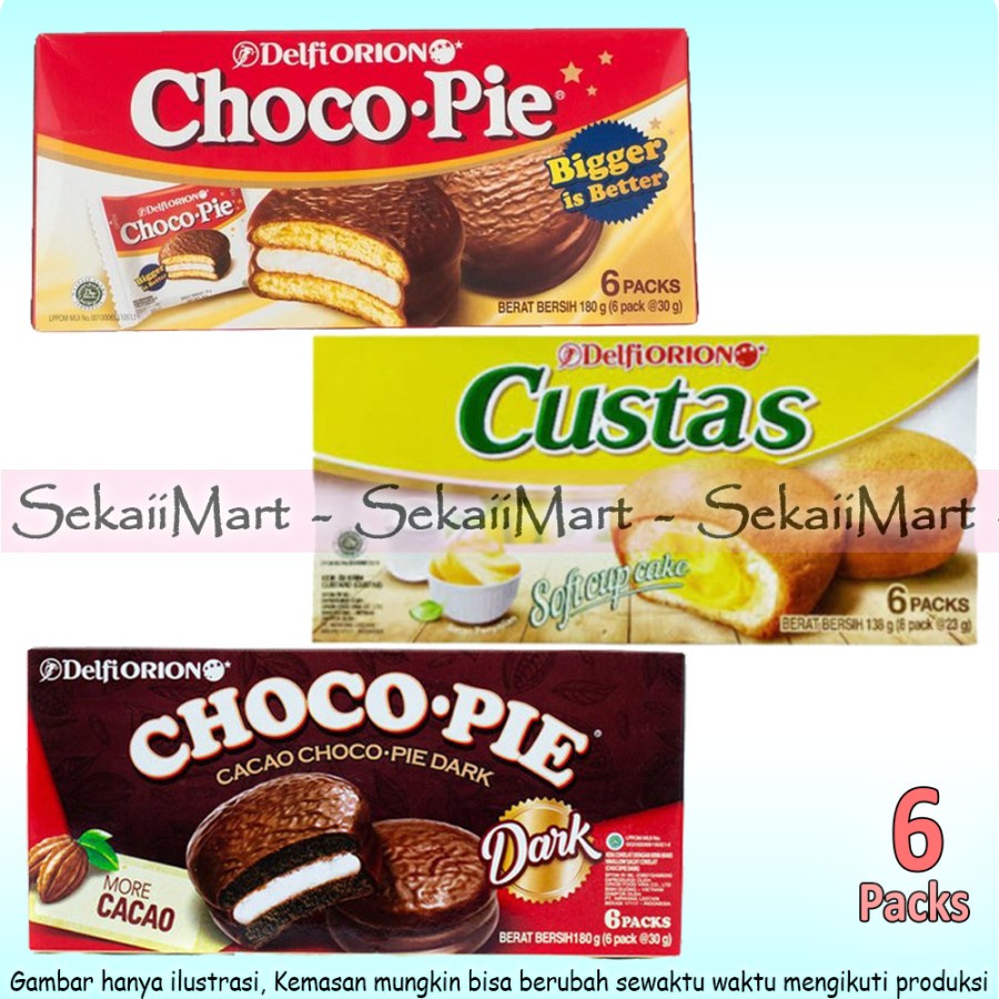 

DELFI ORION Soft Pie Box isi 6 pcs - Choco Pie / Dark Choco-Pie / Custas Softcup Cake