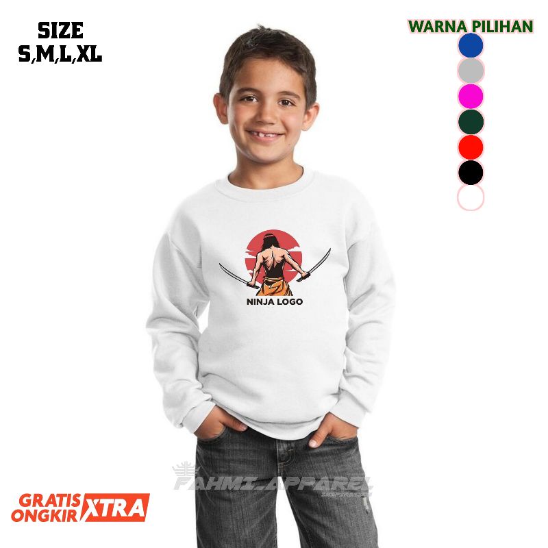 Sweater hoodie anak murah samurai x jepang/crewneck anak motif samurai -Termurah