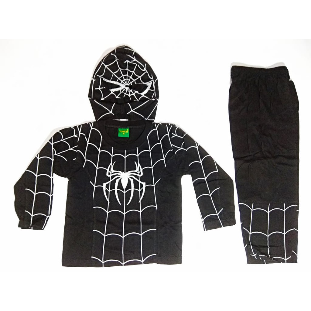 Baju Kostum Superhero Anak Spiderman Hitam Venom Setelan Panjang Karakter Topeng