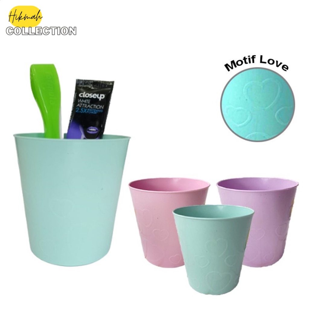 Gelas Plastik Mini 230 ml Motif Love Bagus / Cangkir Minum Kumur Mug Tempat Sikat Gigi Odol Warna Ma