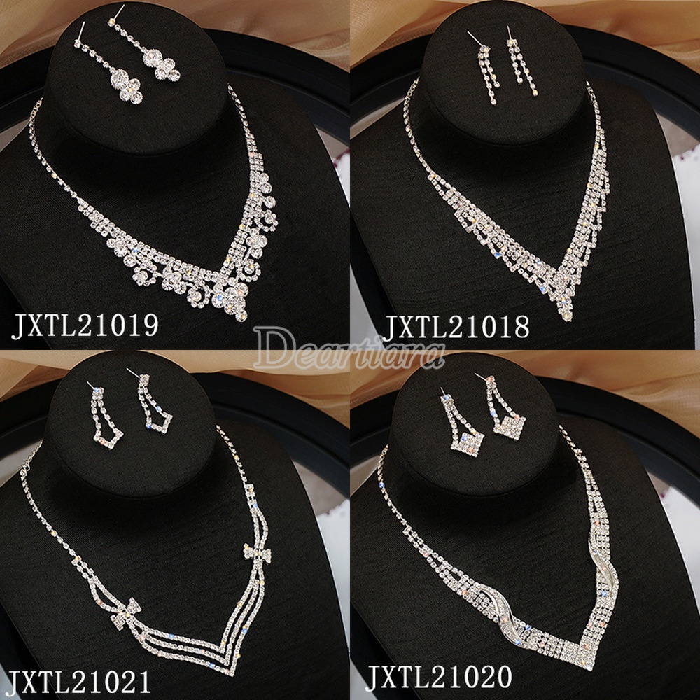 Set Kalung Anting Tusuk Hias Berlian Imitasi Untuk Pengantin Wanita