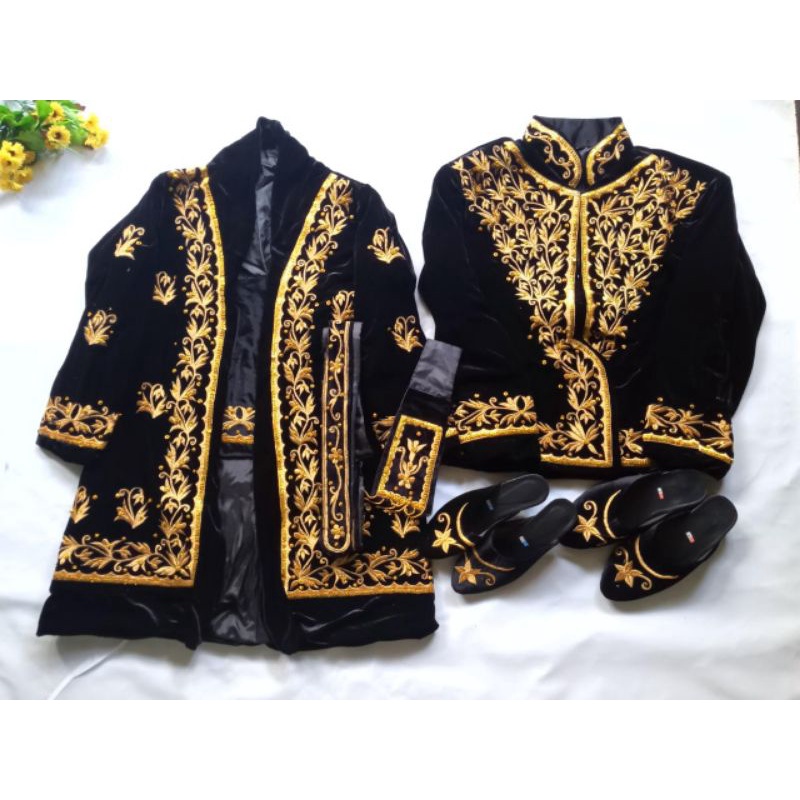 Baju Pengantin Pokem Adat Jogja Bahan BLUDRU Hitam Adem Bordir Emas