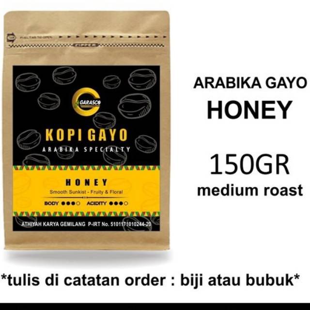 

Kopi Gayo Arabica Honey Biji Bubuk Garasco Coffee