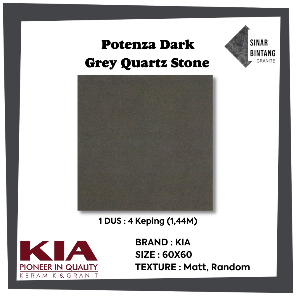 Granit 60X60 | Granit Lantai Potenza Dark Grey Quartz Stone KIA