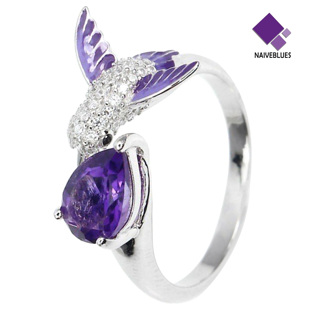 Naiveblue &gt; Cincin Wanita Model Terbuka Desain Burung Hias Batu Amethyst + Zircon Untuk Pertunangan / Pernikahan