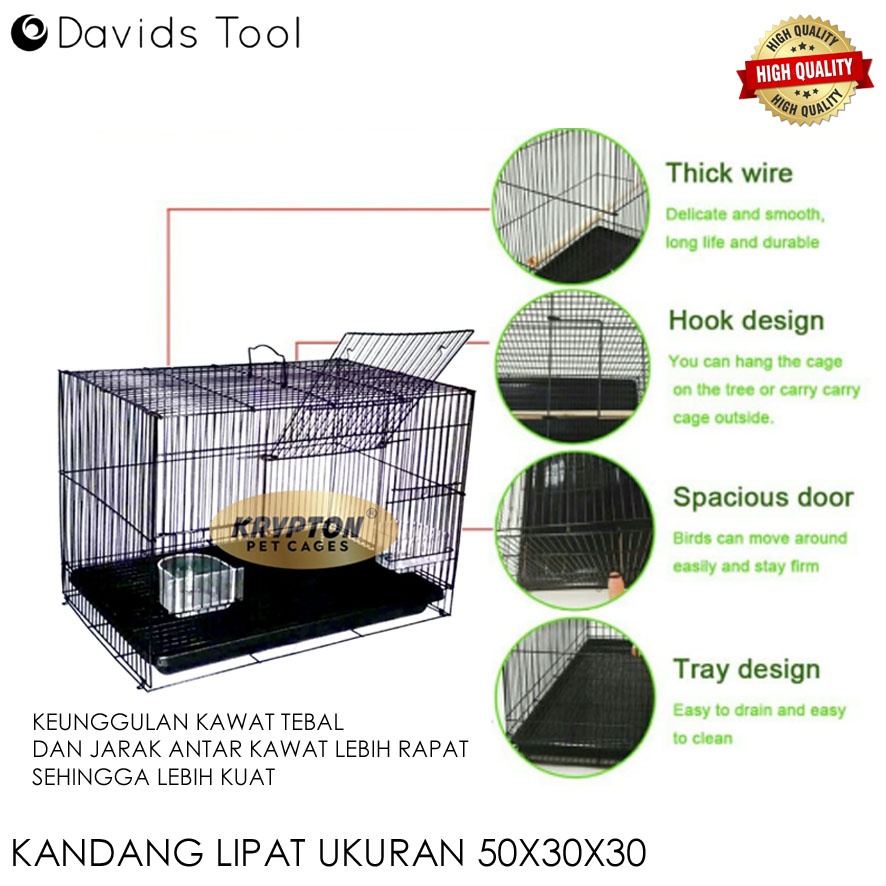 Kandang Besi Lipat Burung Kucing Sangkar Sugar Glider Hamster Kelinci 50x30x30