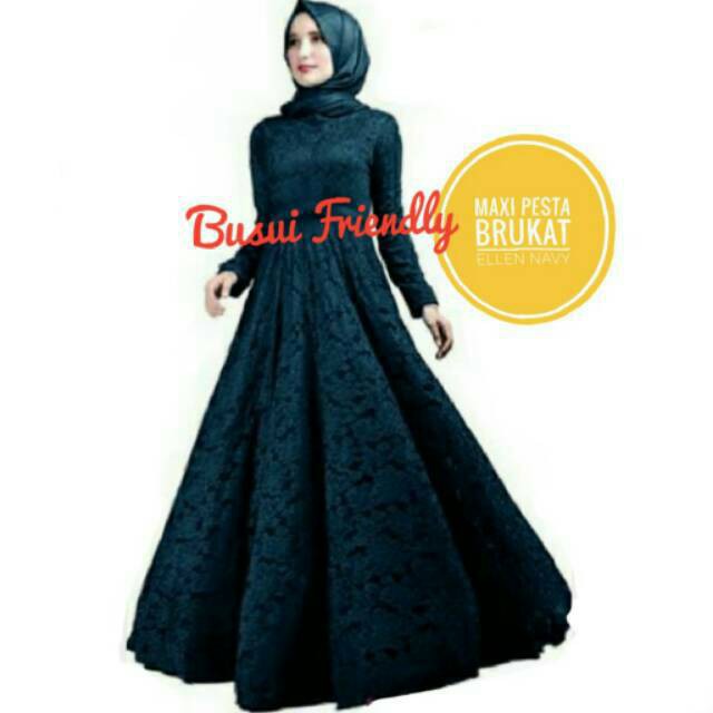 maxi brukat ellen navy baju pesta mewah gamis set brukat full furing murah xl baju butik agrabutik