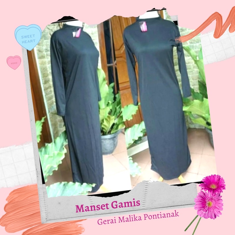 Manset baju gamis muslimah dalaman inner akhwat pakaian hijab dress lengan panjang polos dewasa
