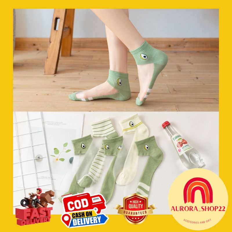 [COD] Kaos Kaki Transparan Motif Avocado Lucu Cute Import Kaos Kaki Casual Fasion Import Kaos Kaki Wanita Pendek