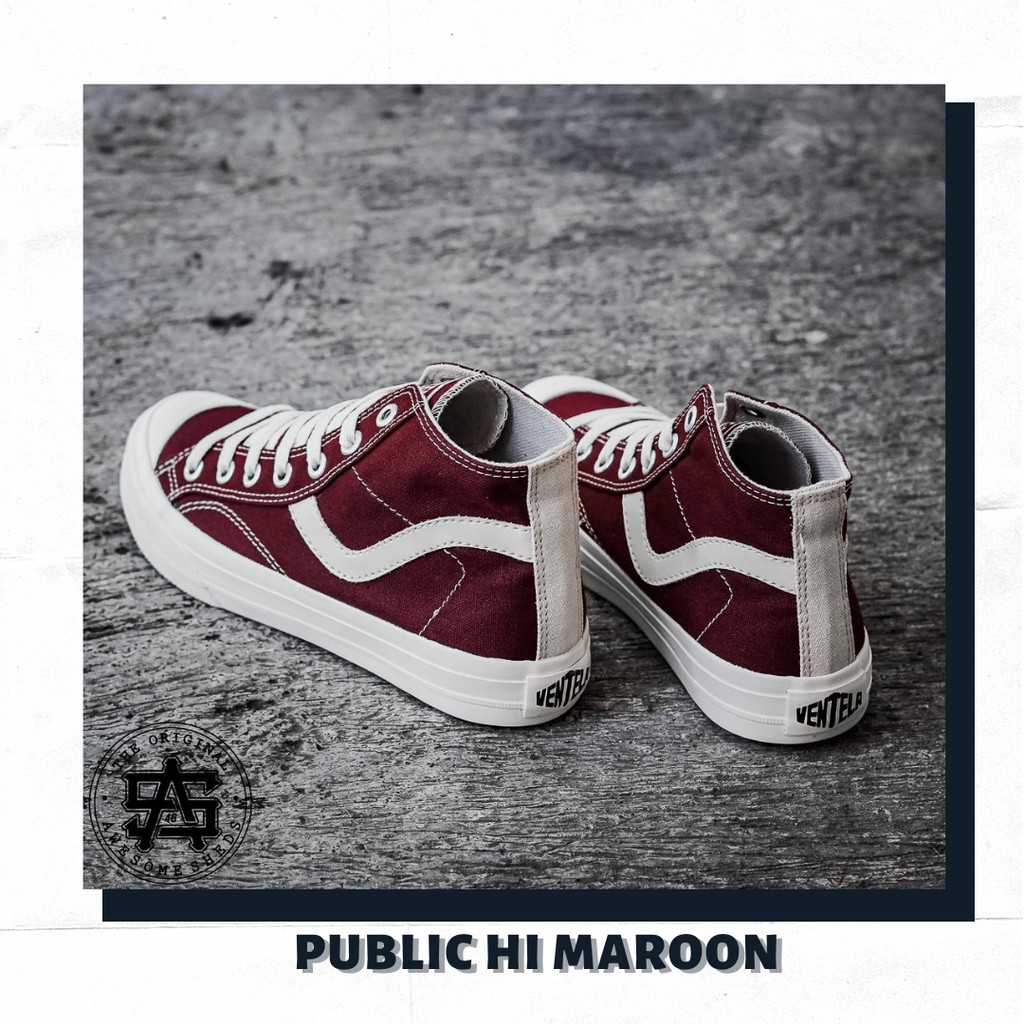 Sepatu Ventela Public High Maroon Merah Sneakers Original