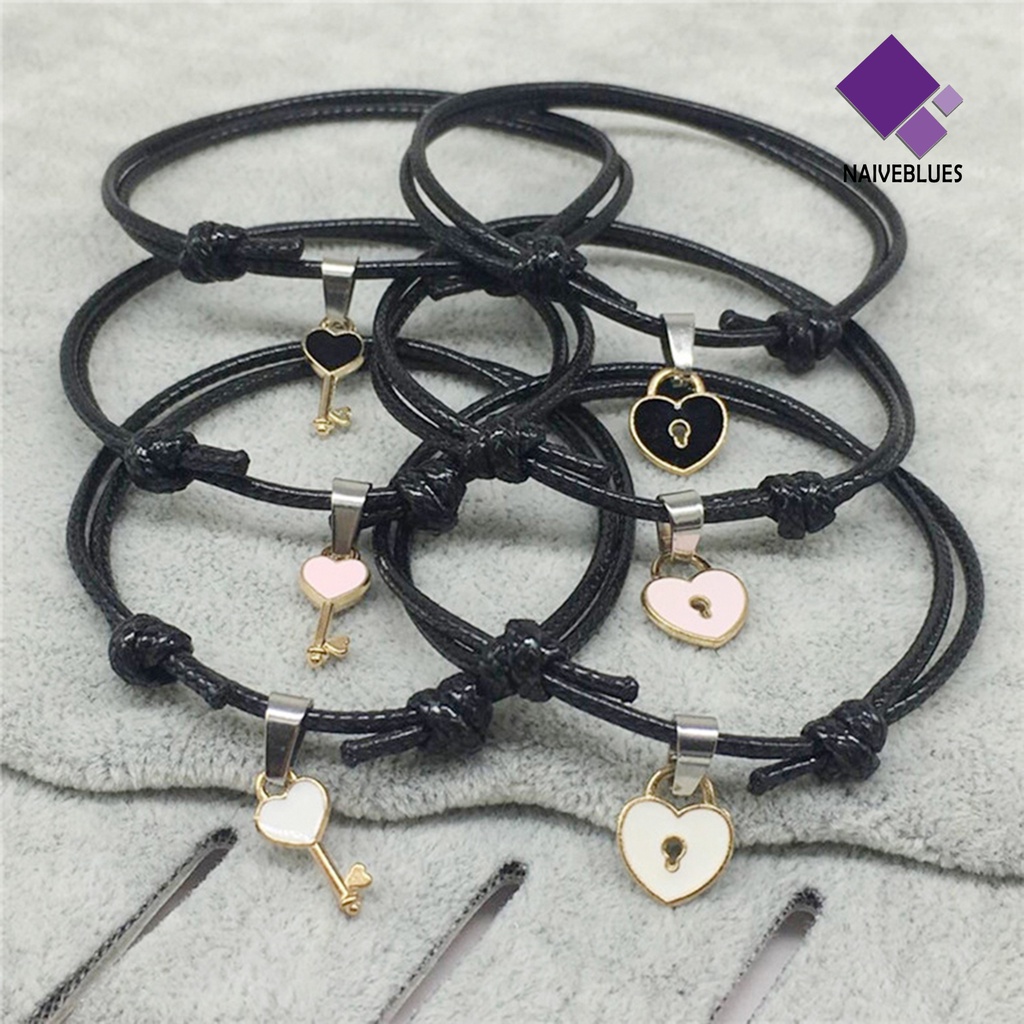 Naiveblue 1 Pasang Gelang Tangan Rantai Aksen Gembok Hati Bahan Resin Untuk Pasangan / Pria / Wanita