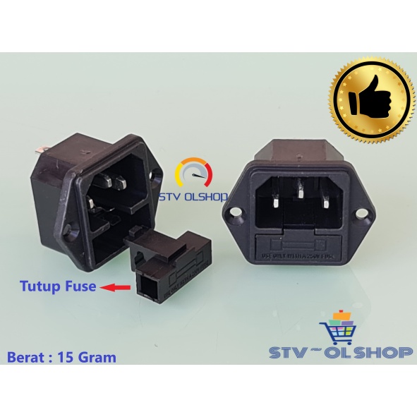 Soket Power AC Outlet 3 pin + Fuse Holder / Socket AC Power 3 pin