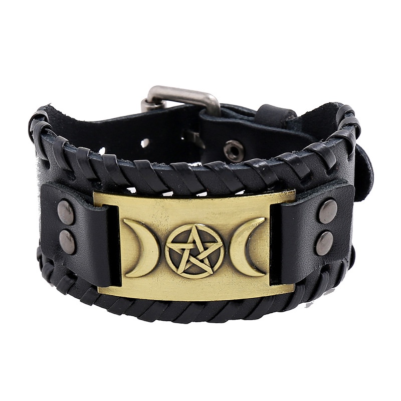 Gelang Bahan Kulit Model Lebar Gaya Retro Nordic Viking Untuk Pria