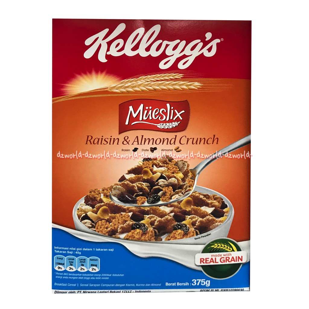 Kellogg's 355gr Mueslix Raisin And Almond Crunch Sereal Terbuat Dari Gandum Utuh Kelloggs Mueslik Cereal