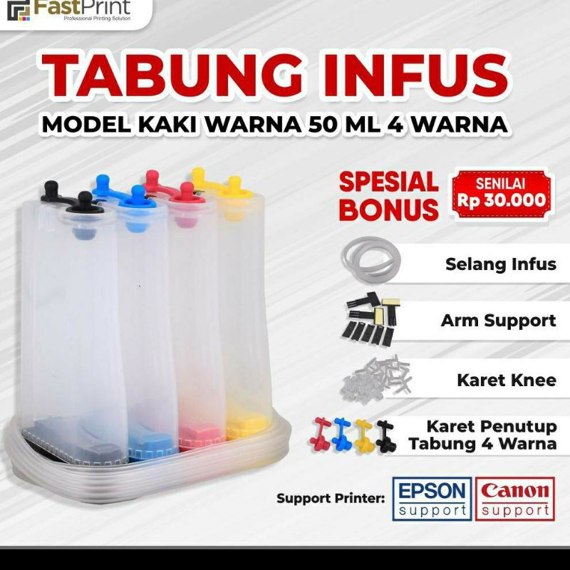 Tabung Infus 4 Warna 100ml Inktank Ciss Modifikasi Printer Epson Canon