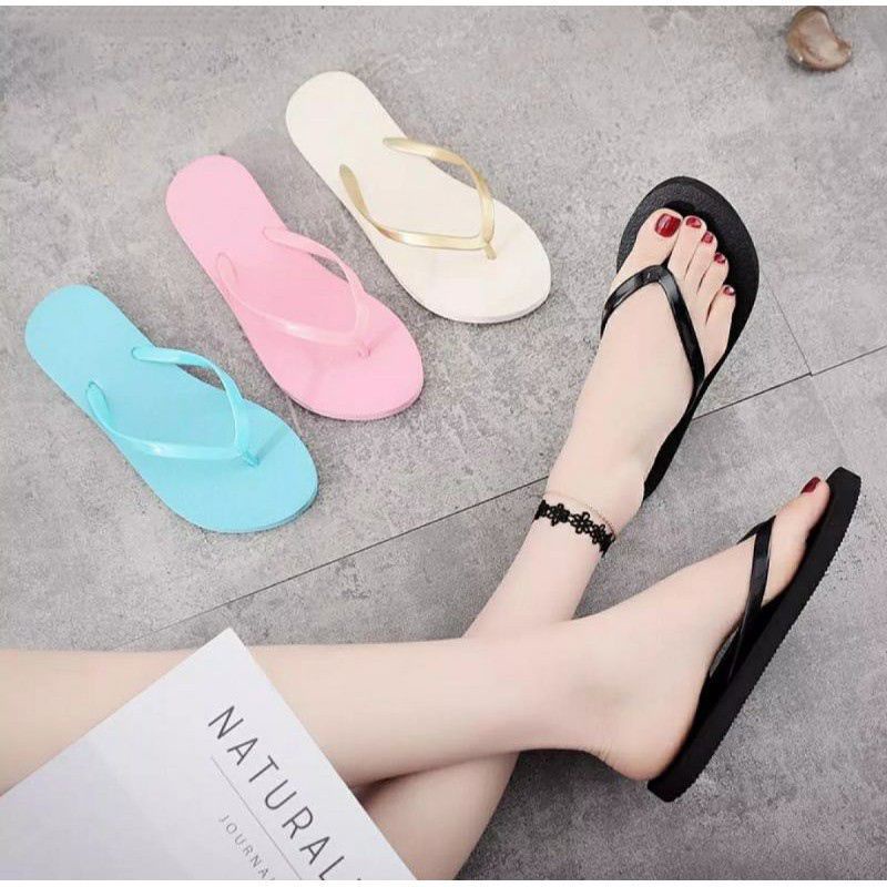 SANDAL JEPIT MACARON BERTEKSTUR WANITA ANTI SLIP / FLIP FLOP POLOS (BEPINK OFFICIAL)