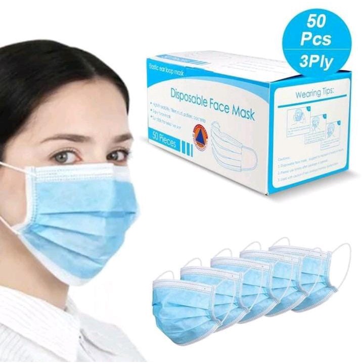 Masker Earlop 3ply Warna Biru disposable fasemask isi 50pcs