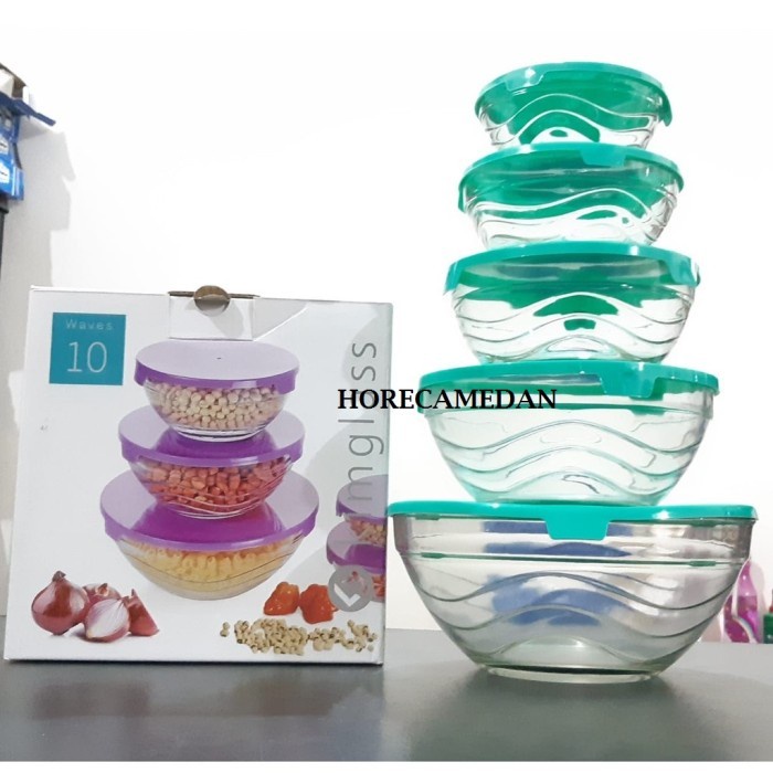 Mangkok Kaca - 5In1 Mangkok Kaca Tutup Set Kimglass Imperial / Mixing Bowls Set Murah