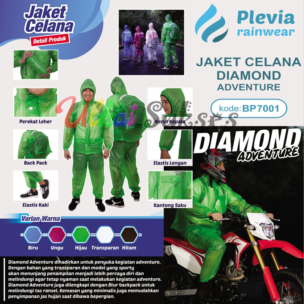 Plevia Jas Hujan Setelan Backpack Transparant BP7001 - Raincoat Dewasa Diamond Adventure Murah Laris