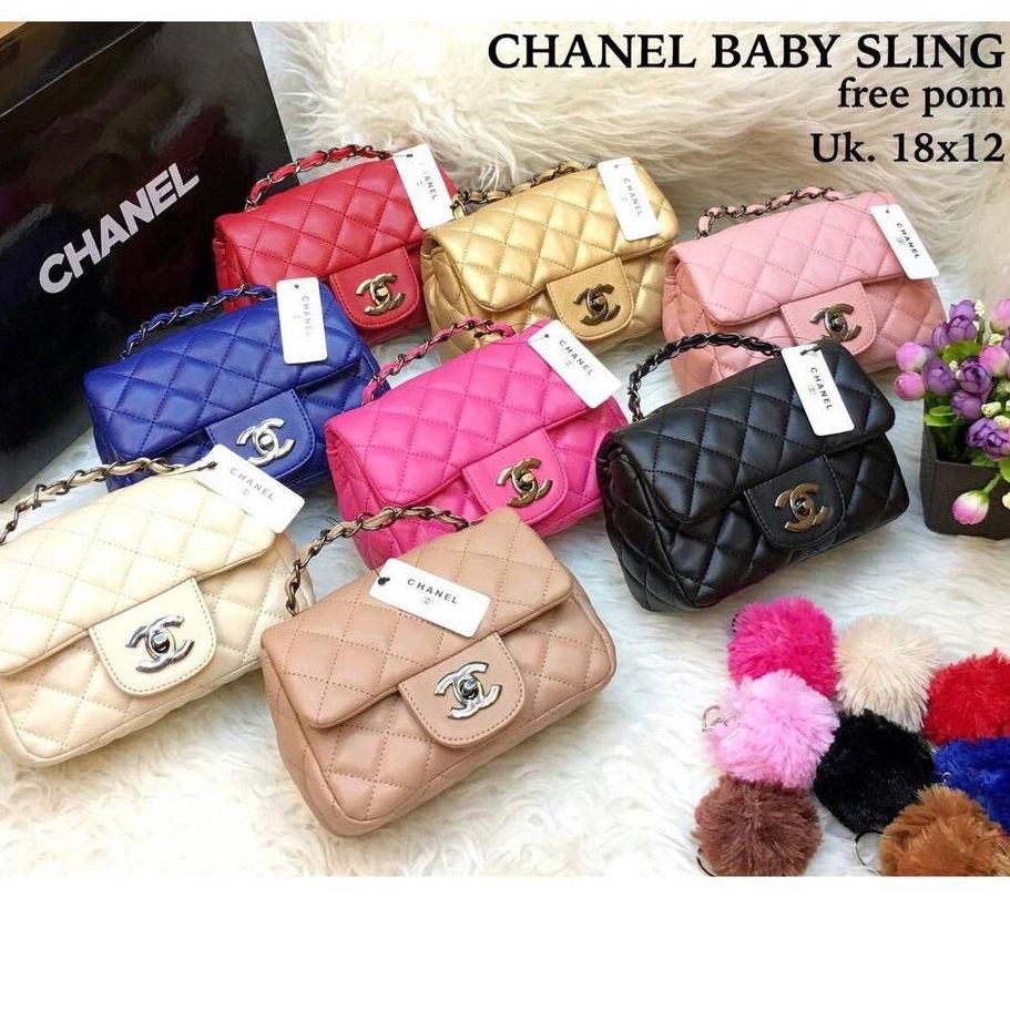 「Ready Stok」 Tas Chanel baby Free pom selempang wanita tas slingbag mini {Original}/[Star]/COD/「Term