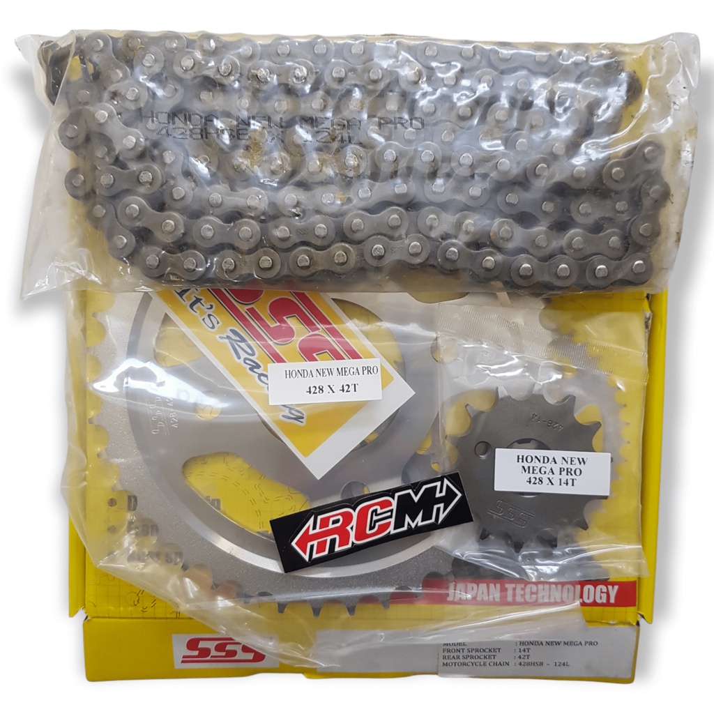 GEAR GER GIR SET CHAIN KIT HONDA MEGAPRO MEGA PRO NEW BARU MONO DEPAN UK 428 14 T BELAKANG 428 42 T 