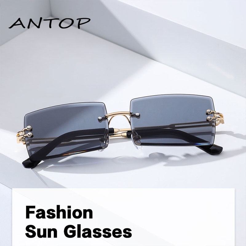 Korea Kacamata Wanita Gradien Persegi Aksesoris Kacamata Fashion Tanpa Bingkai ANTOP