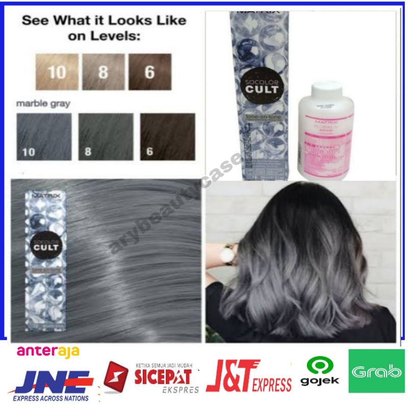Matrix so cult marble gray cat rambut dan oxidant pewarna rambut abu abu ( silver)