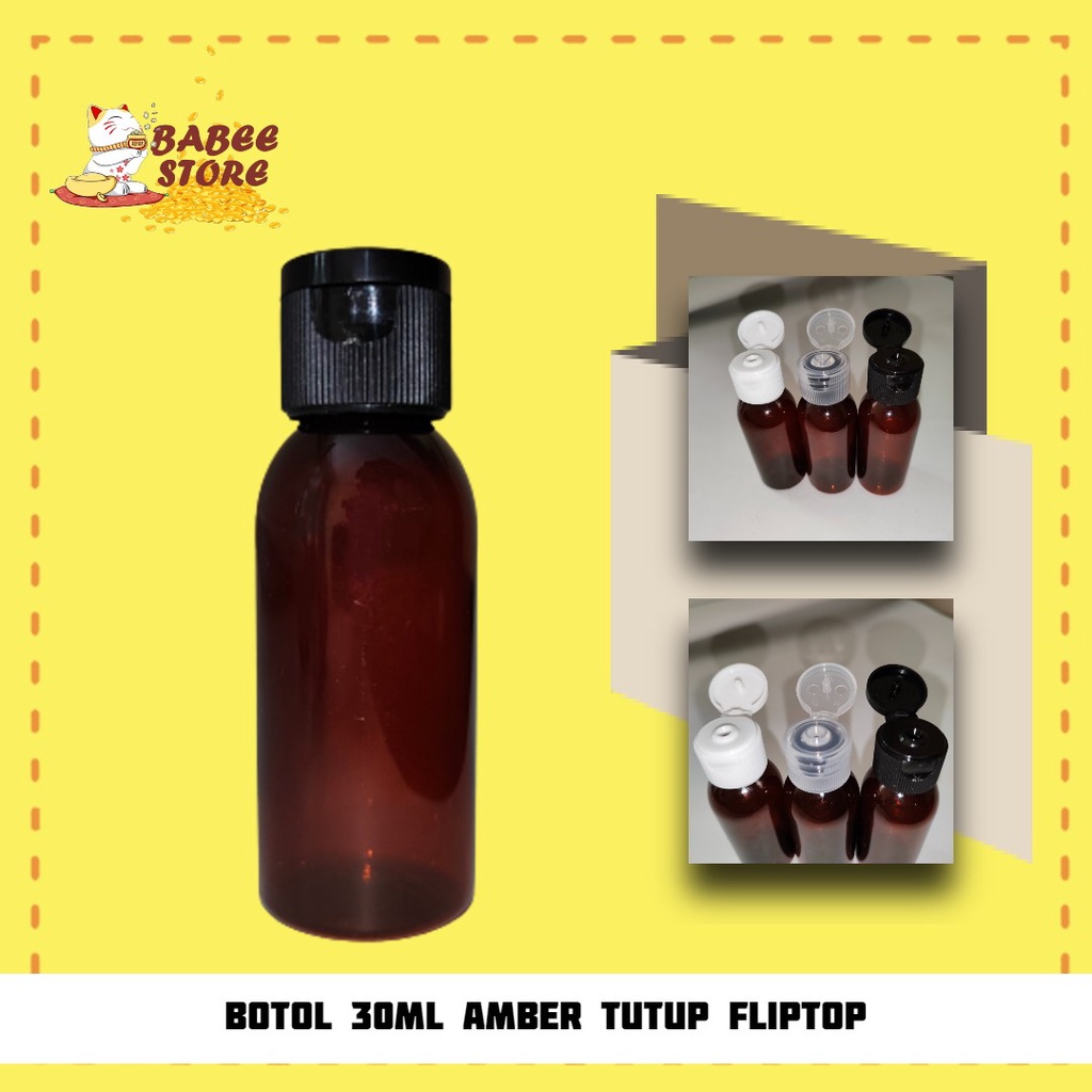 BABEE BOTOL 30ML FLIPTOP AMBER BAHAN TEBAL / BOTOL AMBER 30ML / WADAH ISI ULANG LOTION