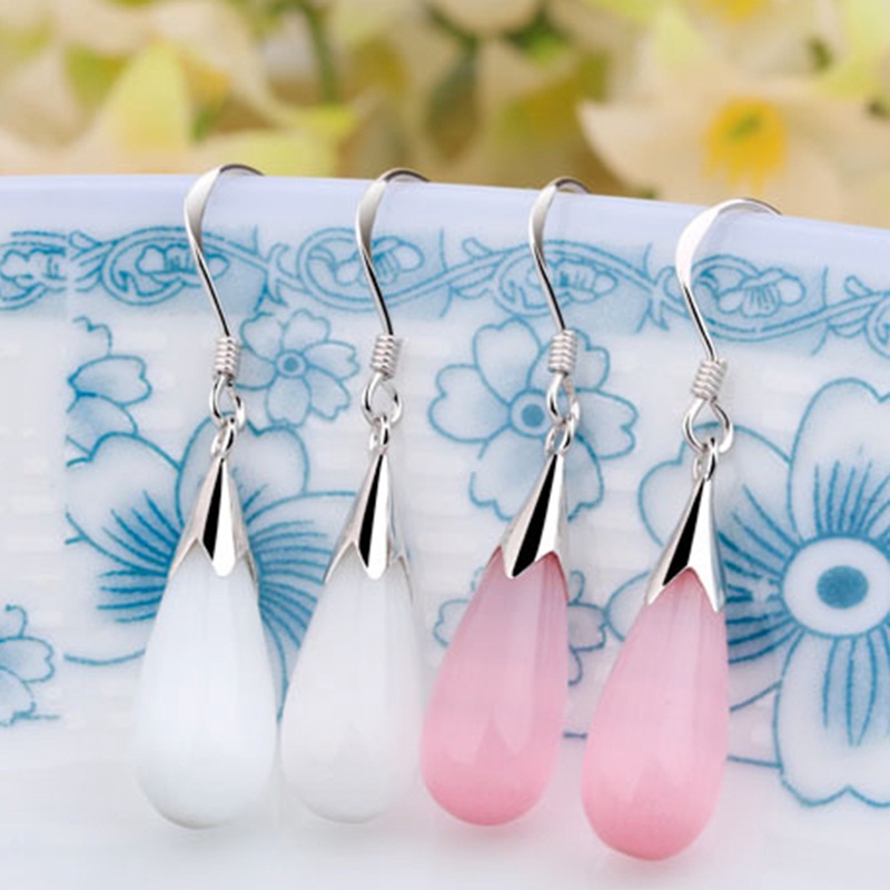 Anting Kait Gantung Wanita Plating Silver Hias Opal Cat Eye Gaya Bohoelegan Untuk Pernikahan