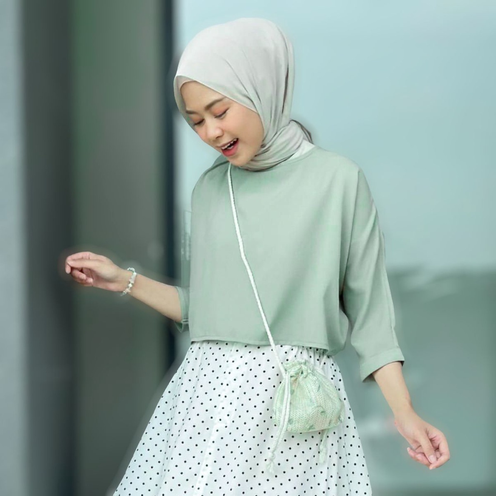 Blouse Polos Ovesize Top / Stacy Crop Crinkle Wanita Oversize