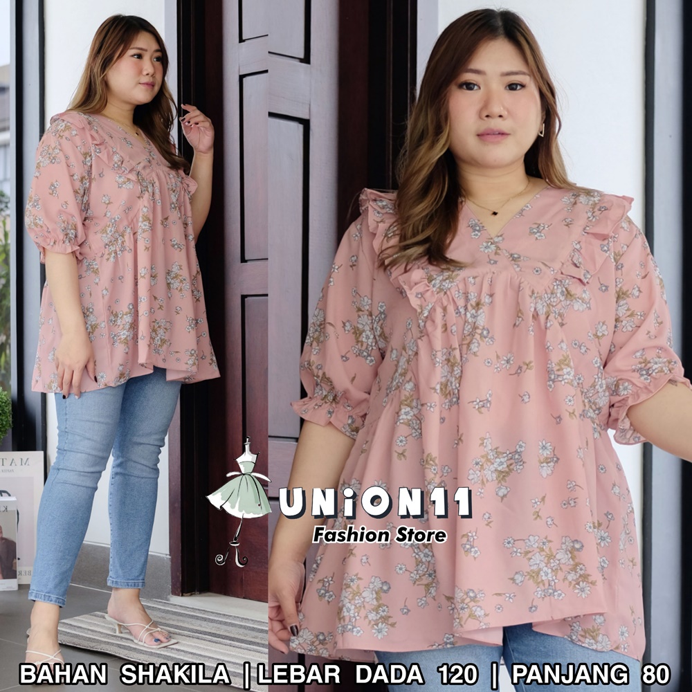 UNION11 - ATASAN JUMBO WANITA LD 120 / BLOUSE WANITA JUMBO / ATASAN JUMBO XXXL WANITA / BAJU JUMBO WANITA VANES ANGEL-S-08 PINK
