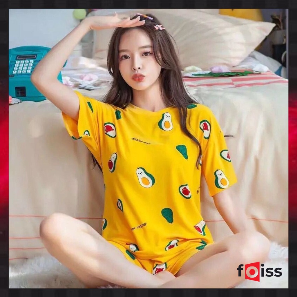 ✅𝐅𝐎𝐈𝐒𝐒®  Pakaian Wanita Set Baju Tidur Wanita Piyama Lengan Pendek Import Motif Kartun Fit to XXL 4002