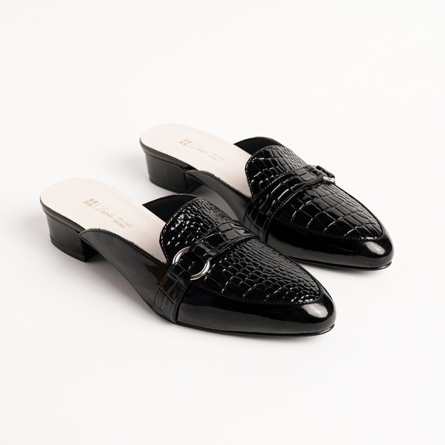 LYPE Sepatu Sandal Wanita / Ibu ibu Sandal Selop Bustong Hitam Kulit Croco Formal Jumbo