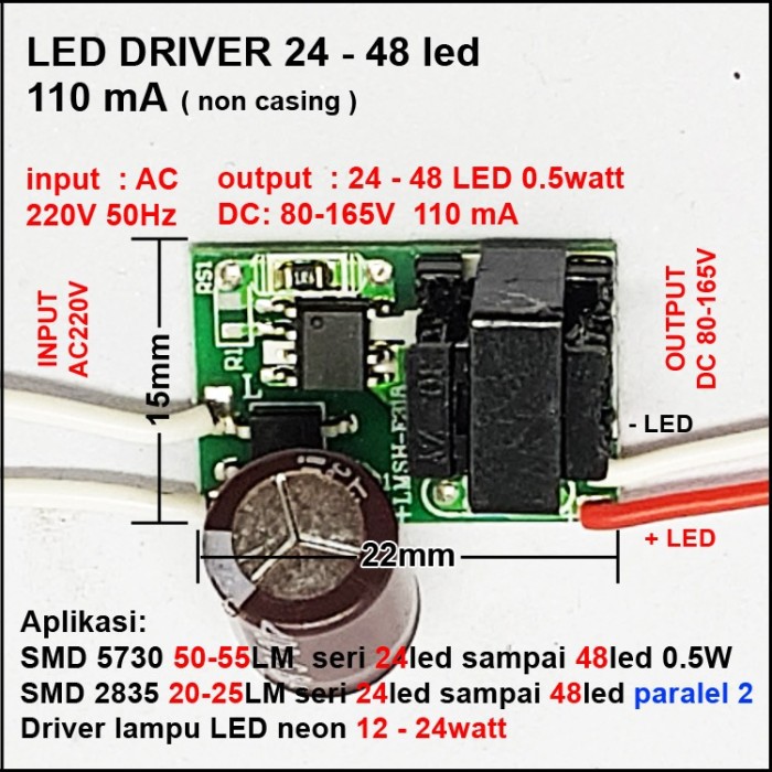 LED Driver 24-48x0,5 Watt 110 mA (NO IC) AC-DC Tanpa Casing