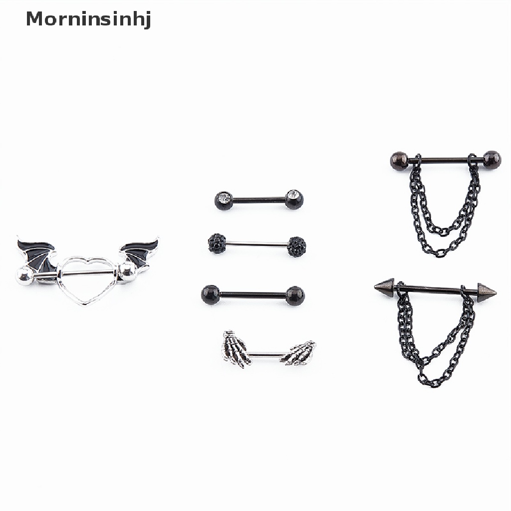 Mornin 2Pcs Stainless Steel Heart Nipple Piercing Tindik Puting Lidah Nipple Ring id