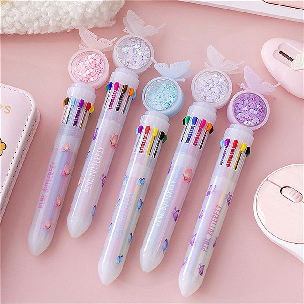 Set Pulpen 10 Warna Isi Ulang Desain Hewan Mermaid Butterfly Warna-Warni Untuk Alat Tulis Sekolah Kantor