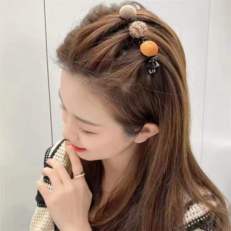 COD❤️Jepit Rambut Korea Wanita  Fashion Twist Braided Side Double Poni Jepit Rambut Desain Bola Bulat Import Ready Stock Murah