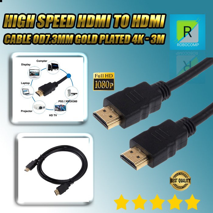 High Speed HDMI to HDMI Cable OD7.3mm Gold Plated 4K - 3m