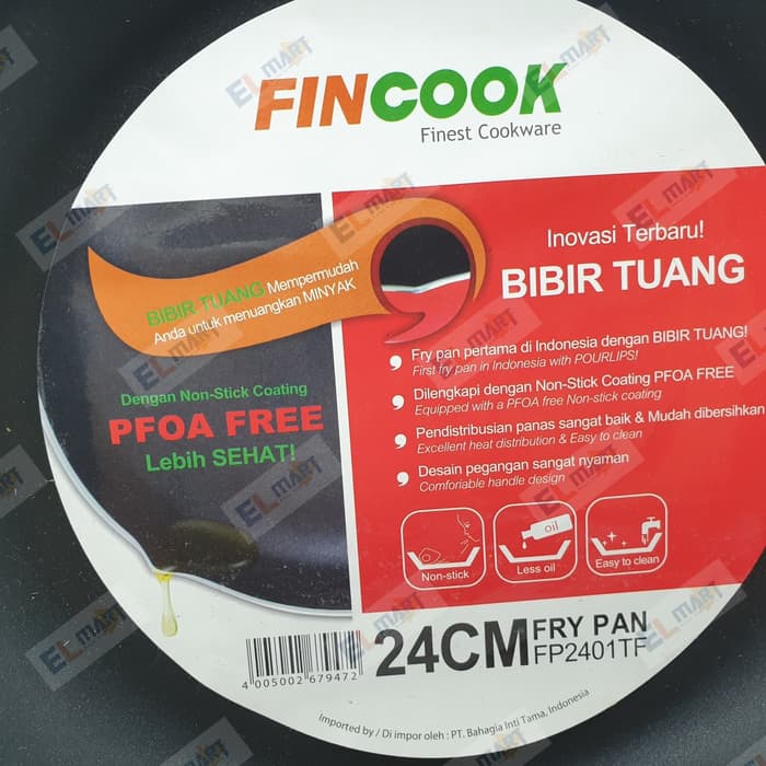 Fry pan anti lengket PFOA free FINCOOK bibir tuang 24cm FP2401TF wajan