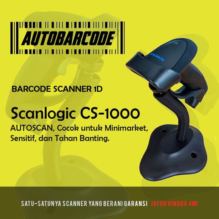 BARCODE SCANNER SCANLOGIC CS-1000 PLUS / CS1000PLUS LASER AUTOSENSE SCANNER 1D (USB) BISA COD CS1000 / CS 1000