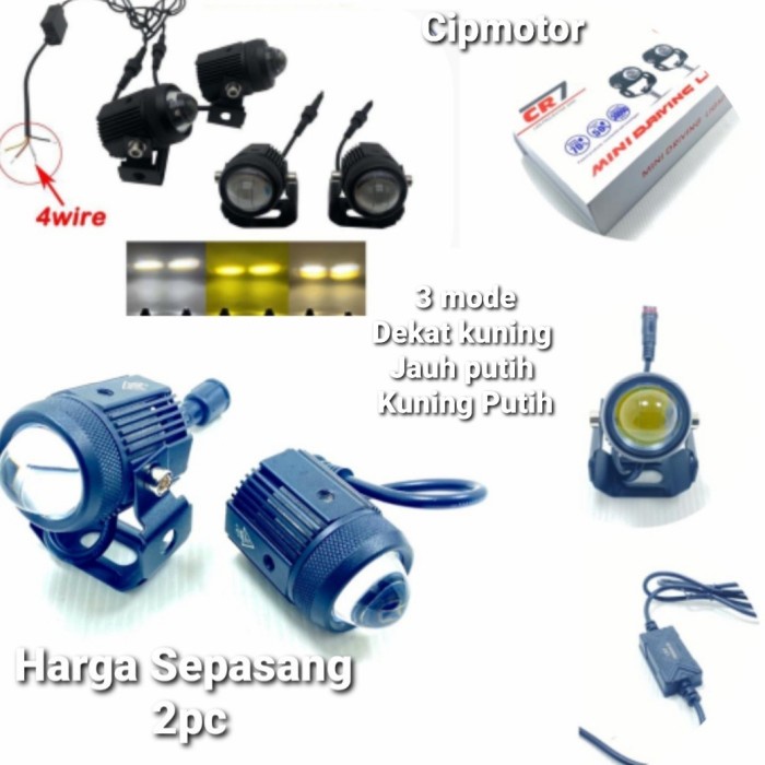 Lampu Tembak Laser D2 Superbright Hi low putih kuning mini driving led - CR7