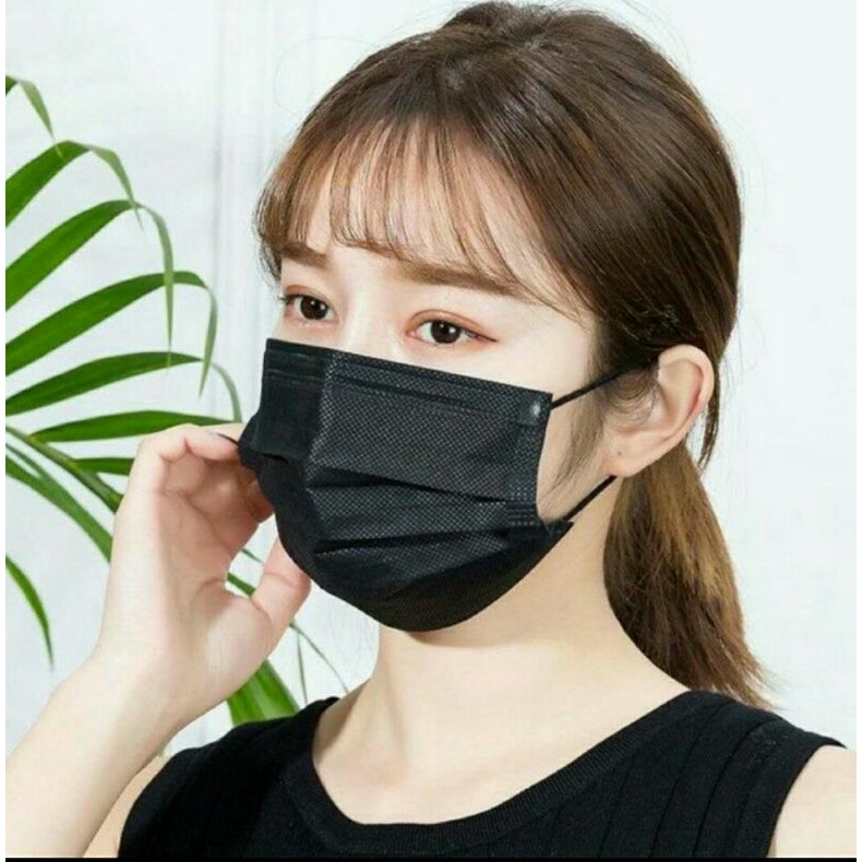 masker hitam 3ply tebal 50 pcs / black mask 3ply 50pcs