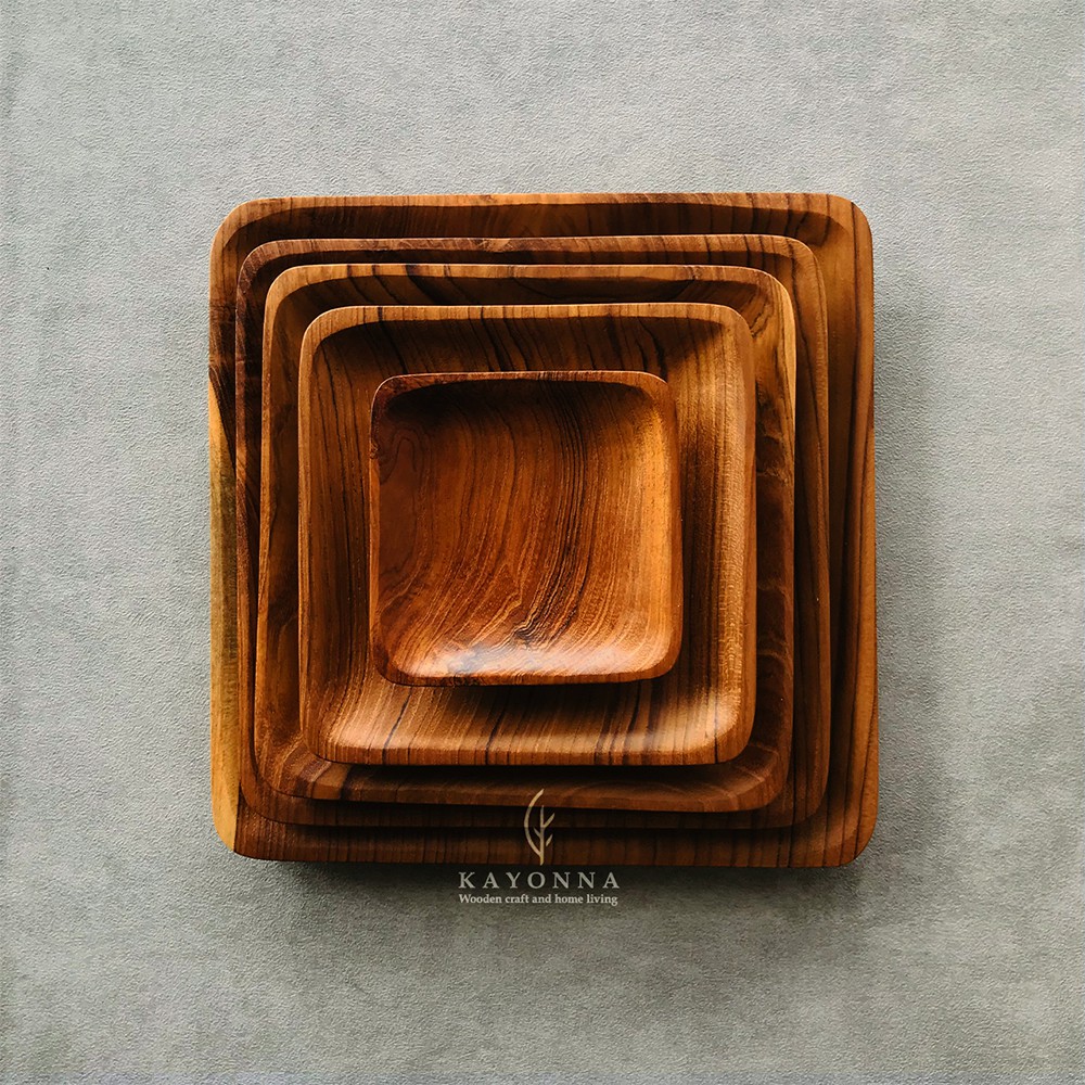 Hikaru | Piring Kotak Kayu Jati