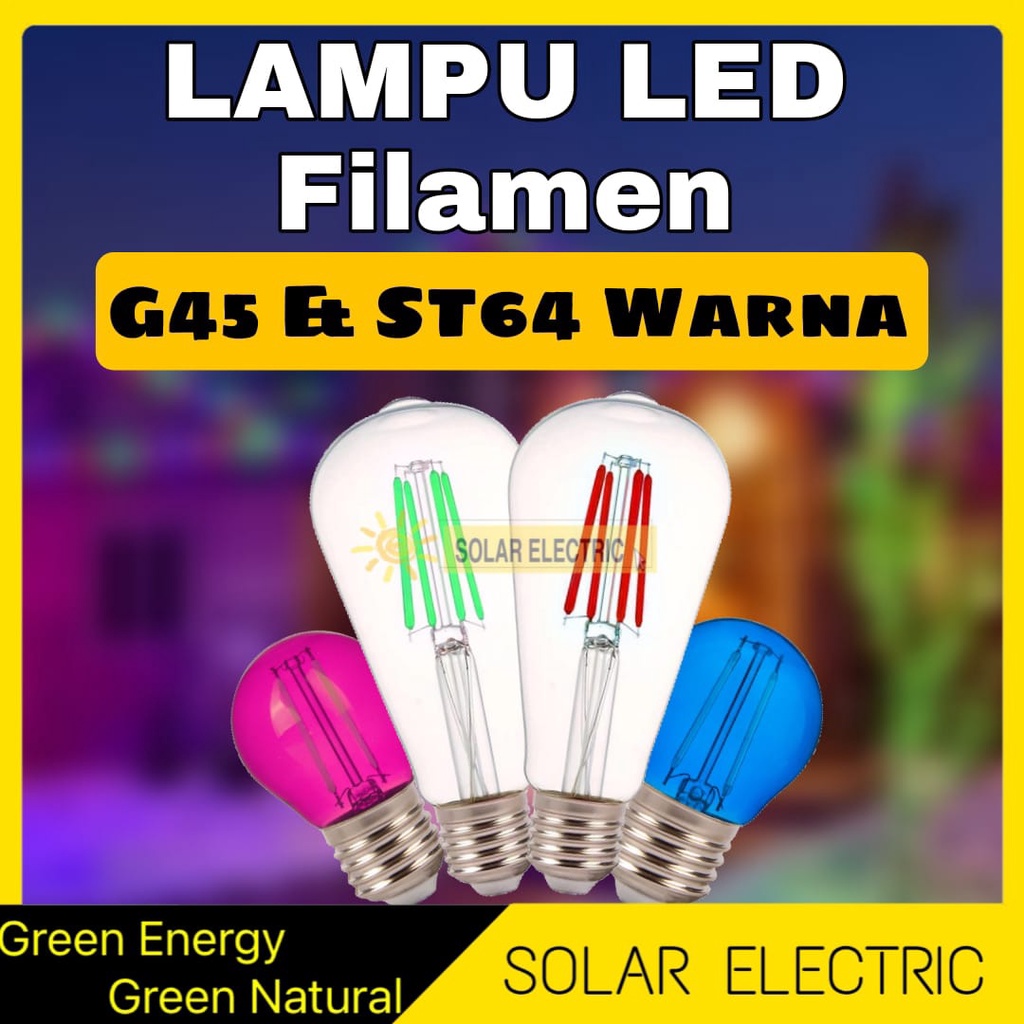 Lampu LED Filamen ST64 Warna Warni 4W Bohlam Pijar Edison Dekorasi Cafe Outdoor