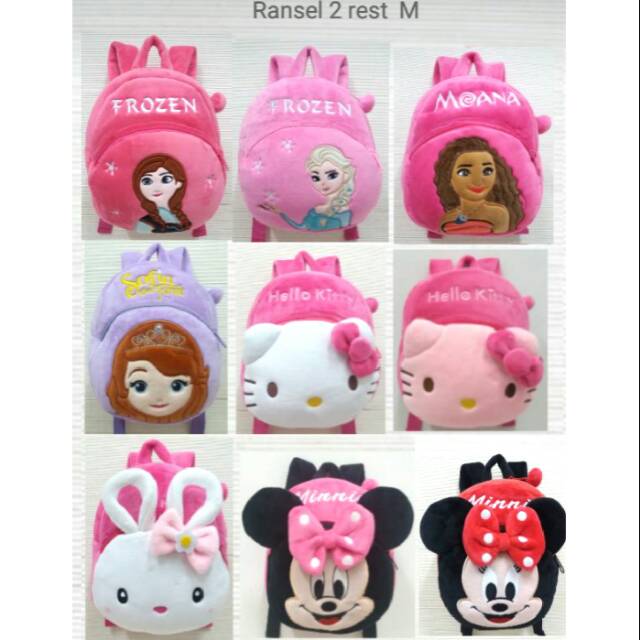 Ransel anak paud baby import boneka frozen anna elsa moana sofia hello Kitty rabbit minnie mouse kad