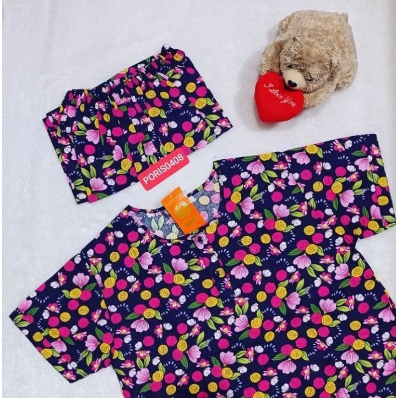 Baju Tidur Piyama &quot;HOKI&quot; Katun Wanita Celana 3/4 (Lucky Flower)