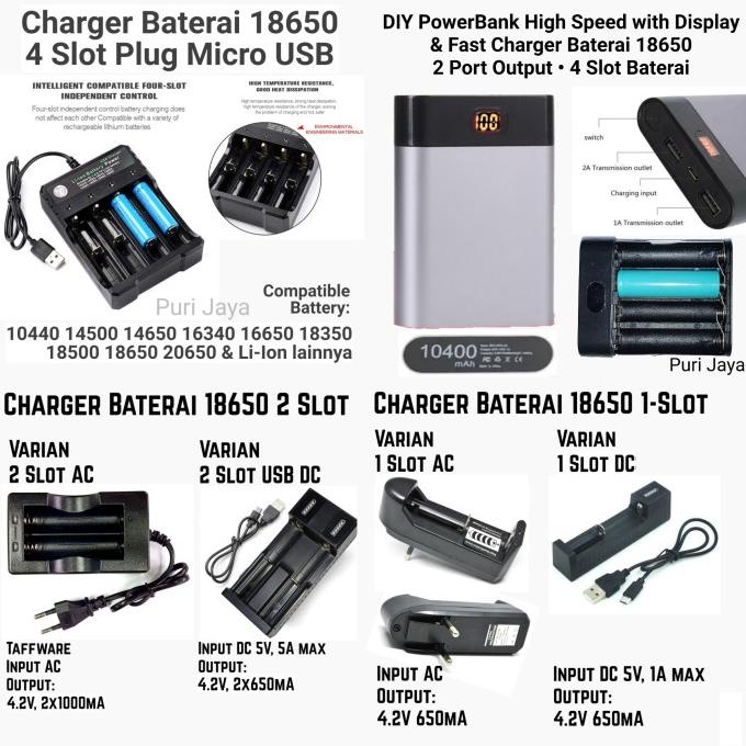 Charger Baterai 18650 4 2 Slot Battery Micro USB Rovtop Powerbank DIY