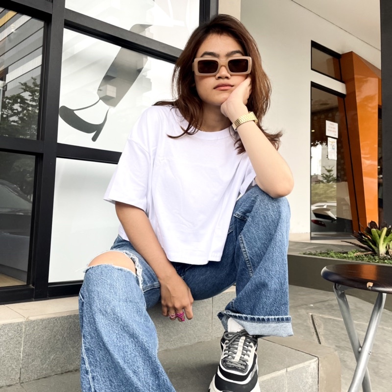 kaos Polos Oversize Crop Top T shirt CropTee Baju Wanita Tangan Pendek Oversized Bahan 100%  Cotton Combed 24s