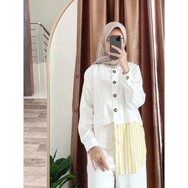 JISOO BASIC Bigsize (Ld 110 Pjg 72) - Atasan Kemeja Cobin Garis Oversize